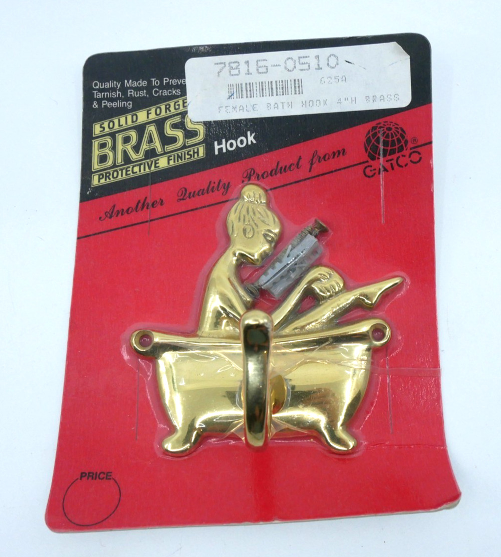 VTG Brass Bathroom Hook With Silhouette Of Woman In Claw Foot Tub Gatco New